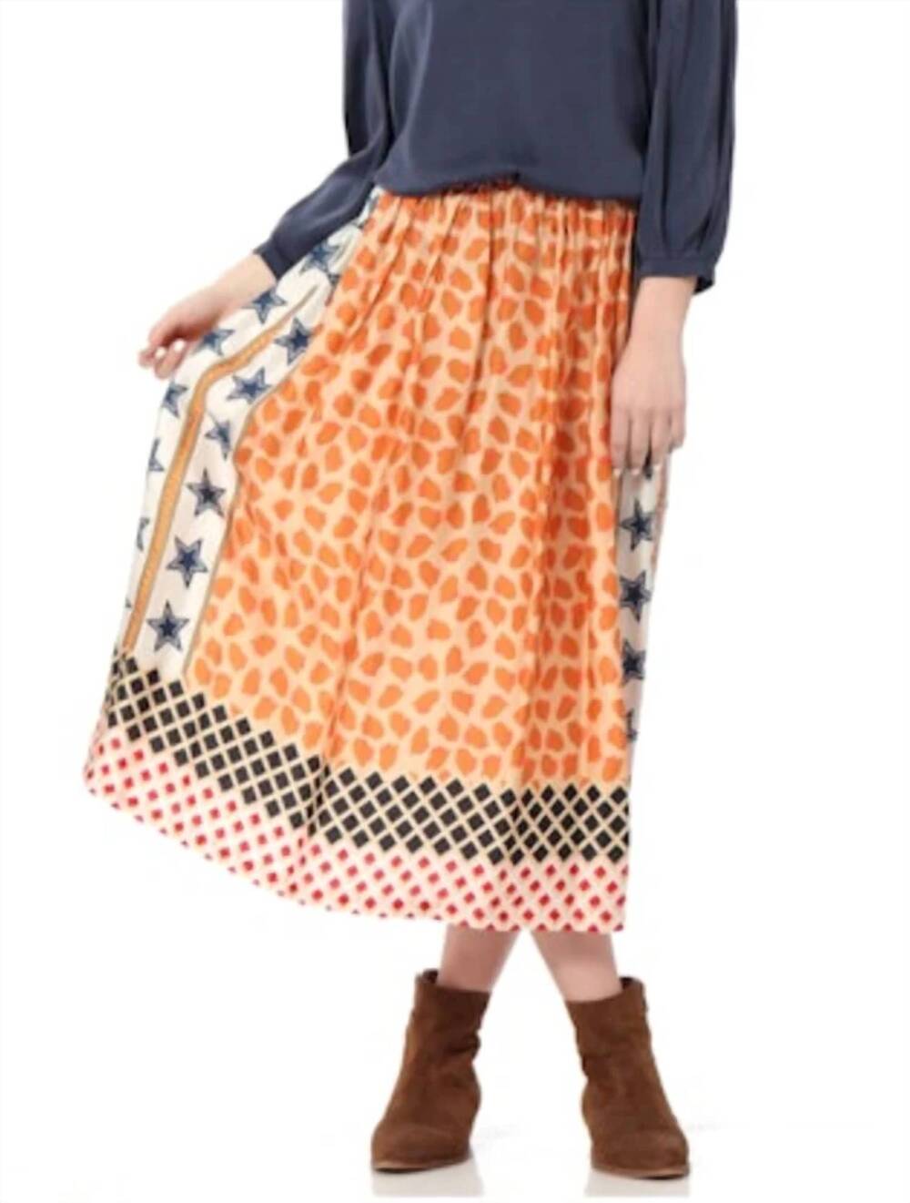 NEW ME369 printed midi skirt in hailey orange